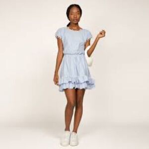 Peixoto NWT Nissi Pom Pom Dress in Sky Blue Gingham Check Print. Size Large.